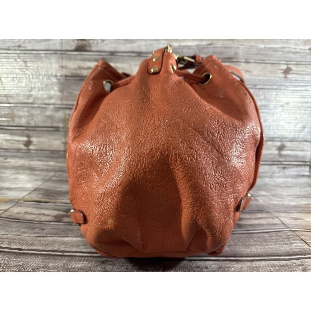MCM Pebbled Leather Logo bucket bag color orange vintage 80's 90's - Picture 10 of 14